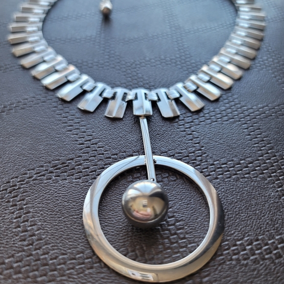 RARE FIND Vintage 1950-1960s Atomic Modernist Industrial Silver tone Choker - Picture 5 of 11